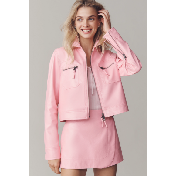 Anthropologie Jackets & Blazers - Anthropologie Maeve Patent Faux-Leather Moto Jacket in Pink